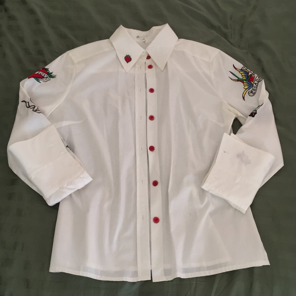 Escada White Button Down with Bad*ss Patches
